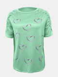 Full Size Lace Detail Heart Round Neck Short Sleeve Top - Trendsi - Flyclothing LLC