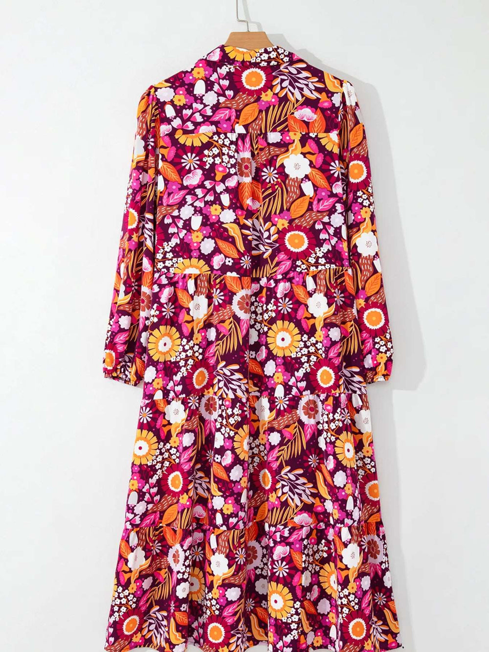 Floral Print Long Sleeve Midi Dress with Pockets - Trendsi - Flyclothing LLC