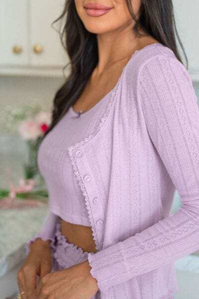 Button Down Cardigan, Cami and Shorts Set - Trendsi - Flyclothing LLC