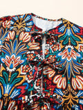 Tropical Print Puff Sleeve Knot Front Blouse - Trendsi - Flyclothing LLC