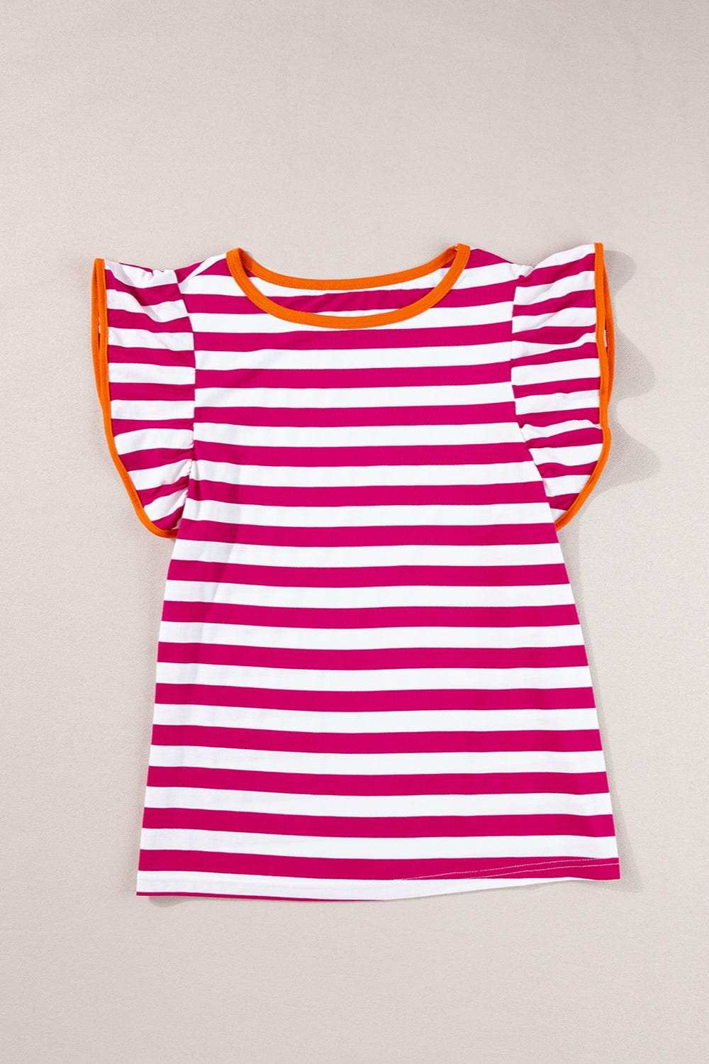 Ruffled Striped Round Neck Cap Sleeve Blouse - Trendsi - Flyclothing LLC