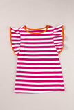 Ruffled Striped Round Neck Cap Sleeve Blouse - Trendsi - Flyclothing LLC