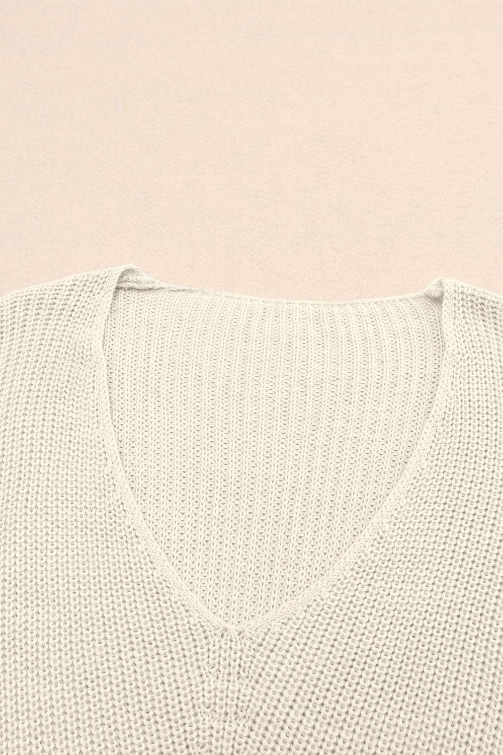 V-Neck Drop Shoulder Sweater - Trendsi - Flyclothing LLC