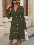Double-Breasted Lapel Collar Long Sleeve Dress - Trendsi - Flyclothing LLC