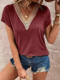 Full Size Lace Detail V-Neck Short Sleeve T-Shirt - Trendsi - Flyclothing LLC