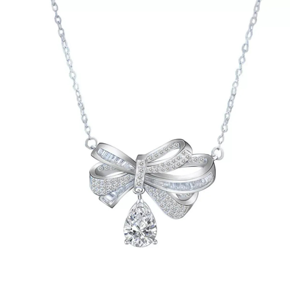 2 Carat Moissanite 925 Sterling Silver Bowknot Necklace - Trendsi - Flyclothing LLC