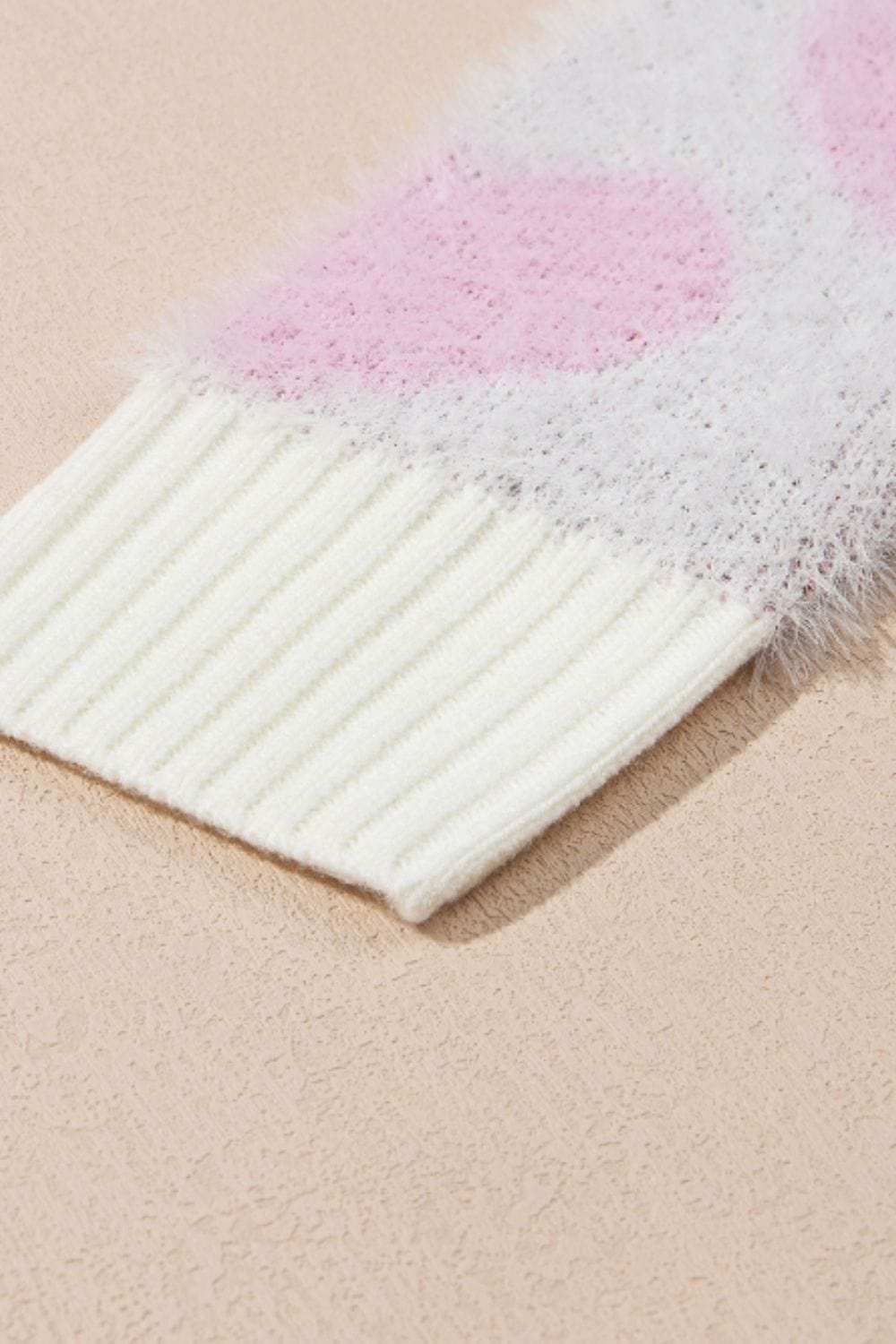 Pearl Detail Heart Round Neck Sweater - Trendsi - Flyclothing LLC