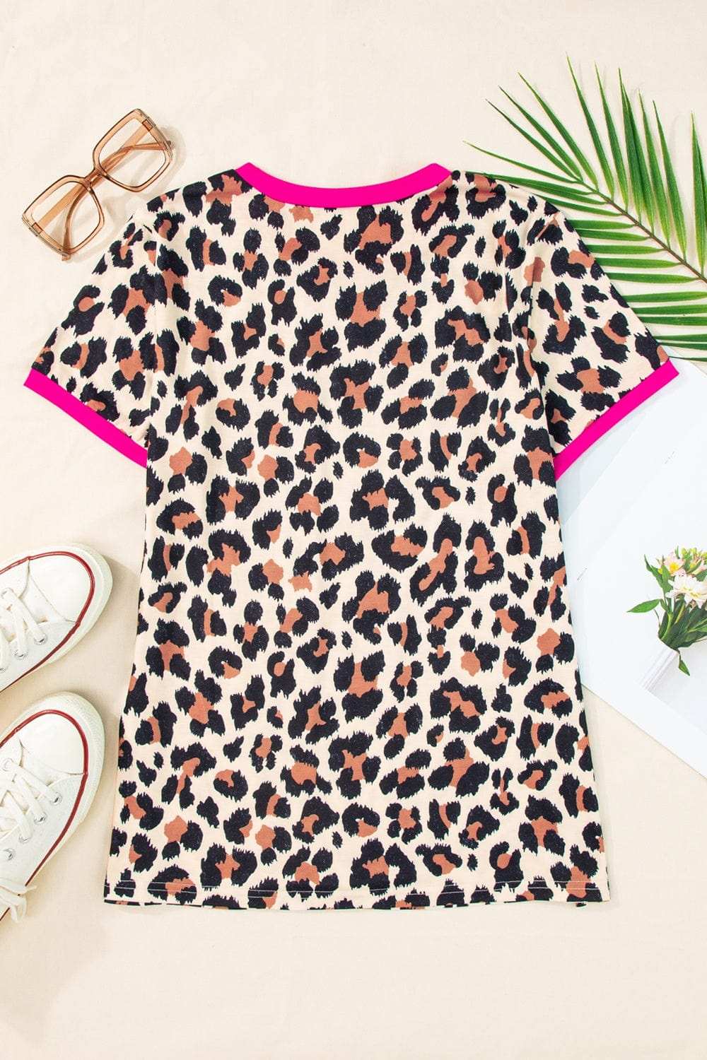 Leopard Round Neck Short Sleeve T-Shirt - Trendsi - Flyclothing LLC