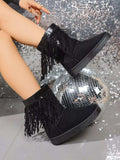 Sequin Fringe Suede Winter Boots - Trendsi - Flyclothing LLC