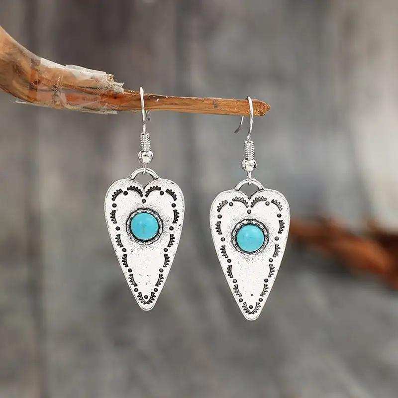 Alloy Turquoise Heart Dangle Earrings - Trendsi - Flyclothing LLC