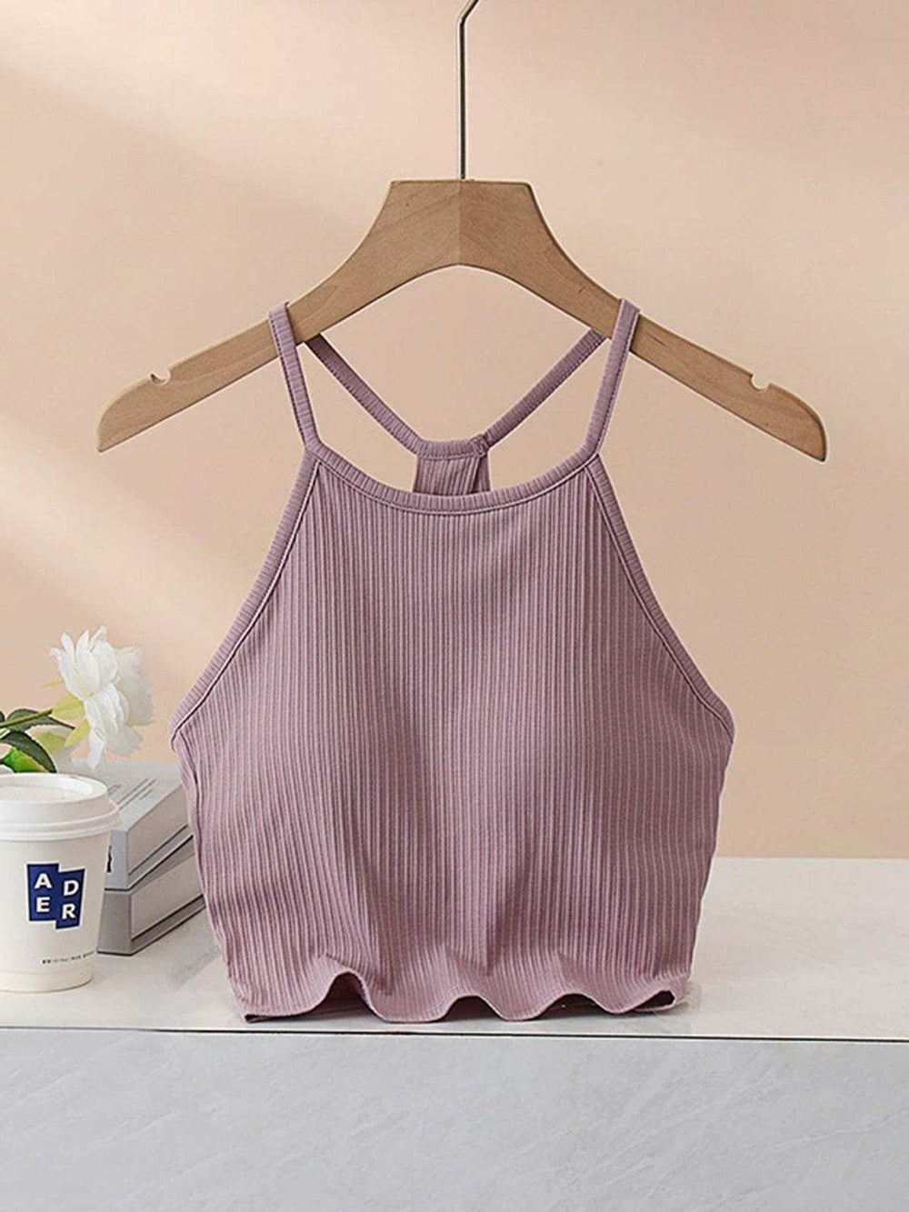 Grecian Neck Cropped Tank with Chest Pads - Trendsi - Flyclothing LLC