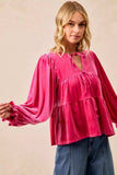 BiBi Christmas Theme Velvet Bow Tied Blouse - Trendsi - Flyclothing LLC