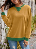 Contrast Round Neck Long Sleeve Sweatshirt - Trendsi - Flyclothing LLC