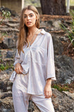 Davi & Dani Solid Sparkling Shimmer Pocket Button Front Shirt - Trendsi - Flyclothing LLC