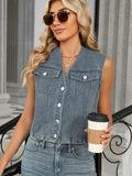 V-Neck Button Down Denim Vest - Trendsi - Flyclothing LLC