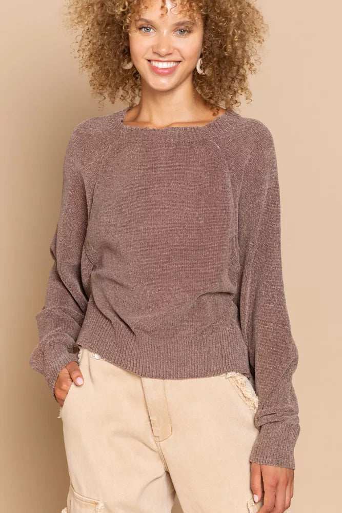 POL Round Neck Backless Sweater with Ribbed Edge - Trendsi - Flyclothing LLC