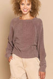 POL Round Neck Backless Sweater with Ribbed Edge - Trendsi - Flyclothing LLC