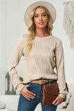 Textured Round Neck Long Sleeve Blouse - Trendsi - Flyclothing LLC