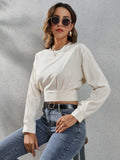Round Neck Long Sleeve Blouse - Trendsi - Flyclothing LLC