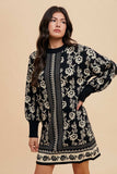 Annie Wear Floral Jacquard Round Neck Sweater Dress - Trendsi - Flyclothing LLC