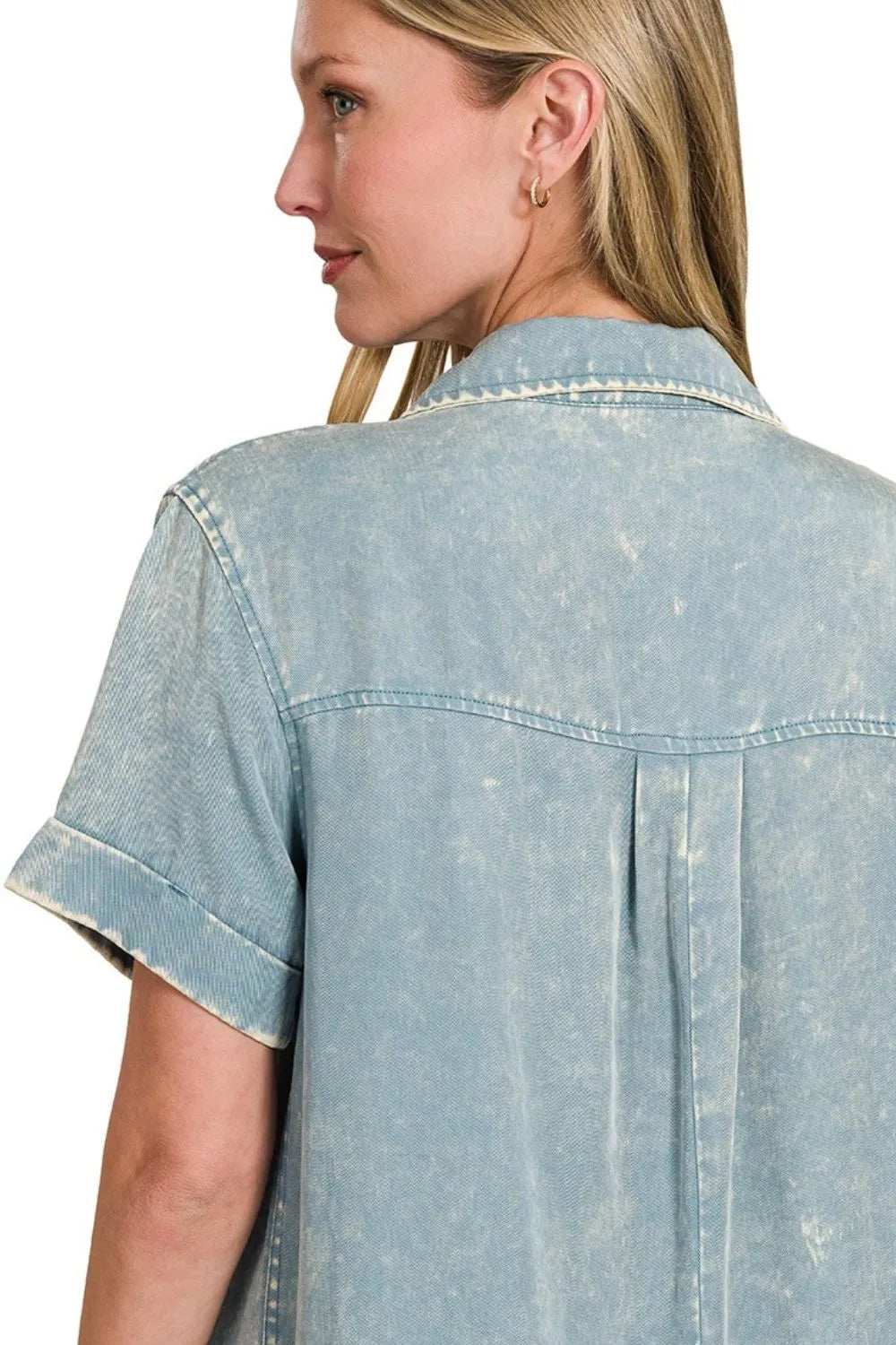 Zenana Tencel Mineral Washed Collared Shirts Dress - Trendsi - Flyclothing LLC