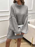 Devine Mock Neck Long Sleeve Mini Sweater Dress - Trendsi - Flyclothing LLC