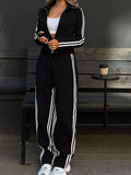 Striped Zip Up Top and Pants Set - Trendsi - Flyclothing LLC