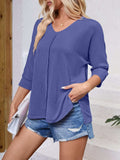 Textured Round Neck Three-Quarter Sleeve Blouse - Trendsi - Flyclothing LLC