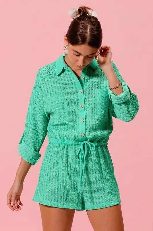 SO ME Textured Knit Button Front Romper - Trendsi - Flyclothing LLC