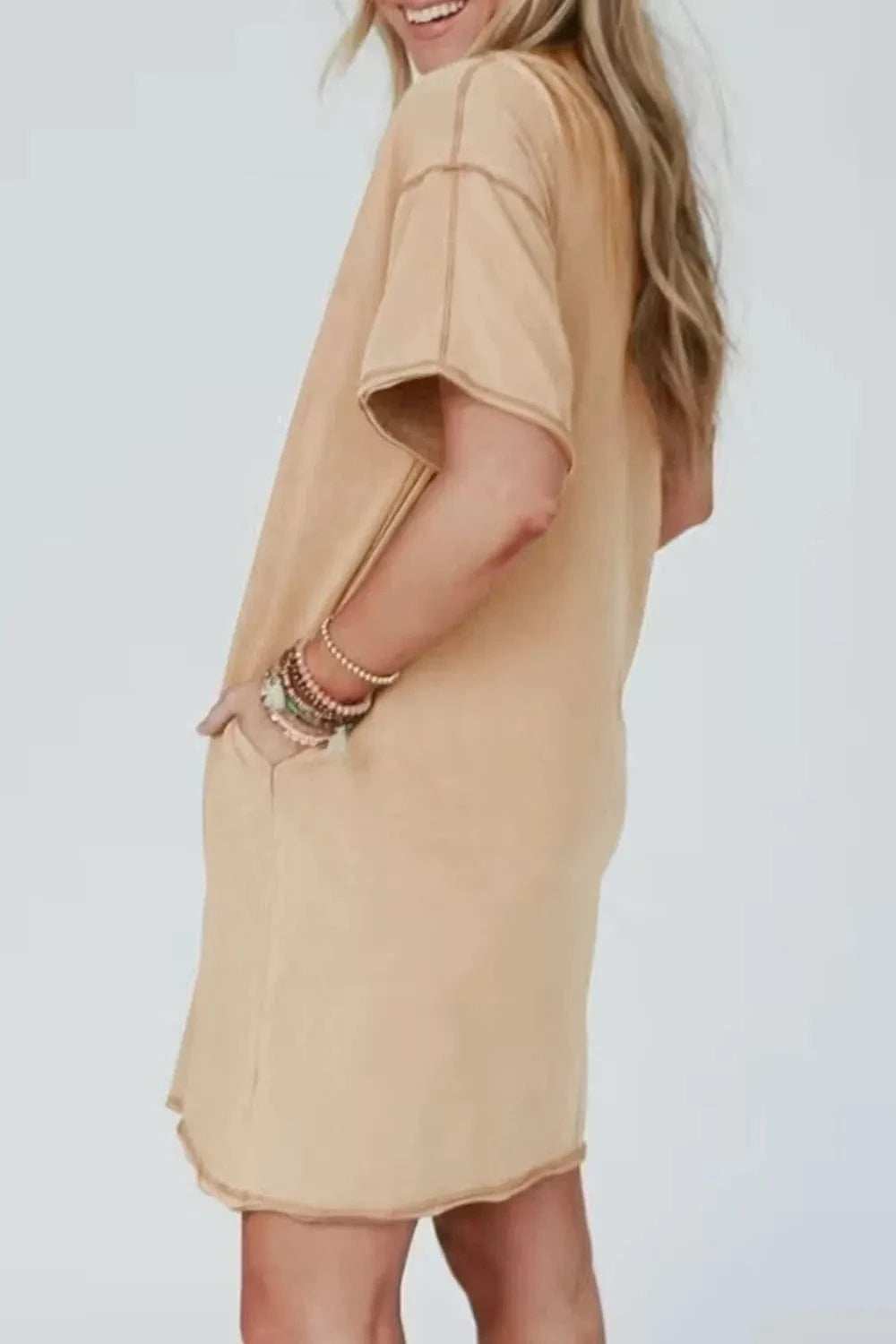 Mineral Wash Stud Beaded Star Pocketed T Shirt Dress - Trendsi - Flyclothing LLC