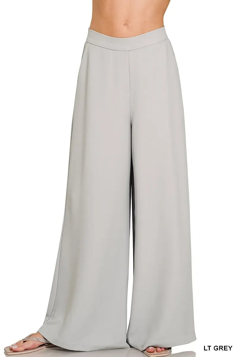 Zenana Relaxed Fit Elastic Waisted Wide Leg Pants - Trendsi - Flyclothing LLC