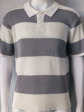 Men's Plus Size Collared Neck Striped Ribbed Knit Polo - Trendsi - Flyclothing LLC