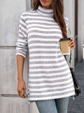 Striped Turtleneck Long Sleeve Knit Top - Trendsi - Flyclothing LLC