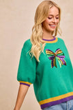 BiBi Mardi Gras Sequin Ribbon Patched Sweater - Trendsi - Flyclothing LLC