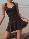 V-Neck Wide Strap Active Dress with Unitard Liner - Trendsi - Flyclothing LLC