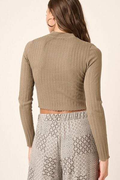 Mittoshop Mock Neck Long Sleeve Crop Knit Top - Trendsi - Flyclothing LLC