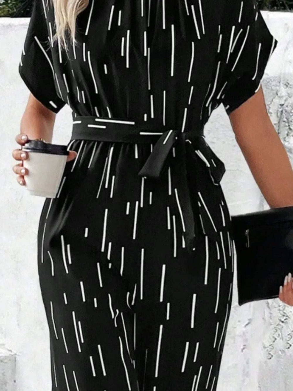 Tied Printed Mock Neck Wide Leg Jumpsuit - Trendsi - Flyclothing LLC