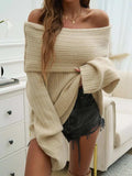 Off-Shoulder Extra-Long Sleeve Sweater - Trendsi - Flyclothing LLC