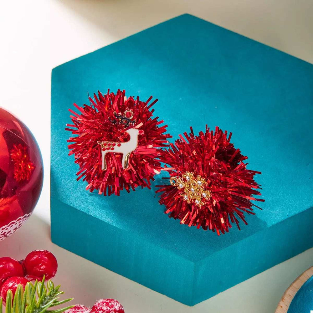 Christmas Asymmetrical Tinsel Ball Earrings - Trendsi - Flyclothing LLC