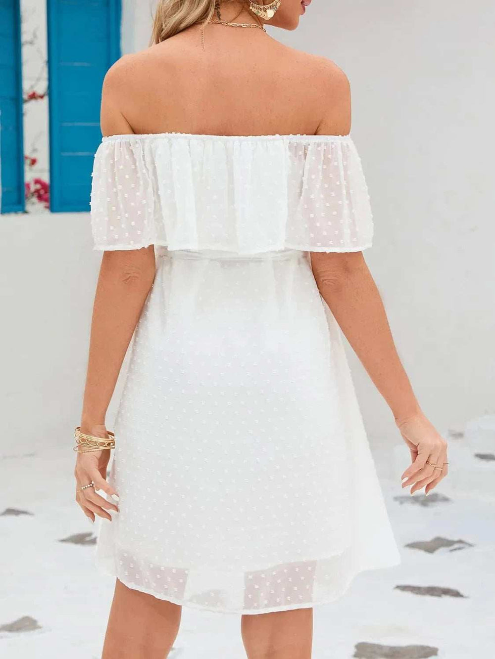 Off Should Short Sleeve Mini Dress - Trendsi - Flyclothing LLC