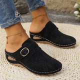 Suede Round Toe Wedge Sandals - Trendsi - Flyclothing LLC