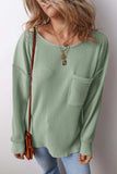 Pocketed Round Neck Long Sleeve Top - Trendsi - Flyclothing LLC