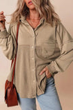 Waffle-Knit Collared Neck Long Sleeve Shacket - Trendsi - Flyclothing LLC