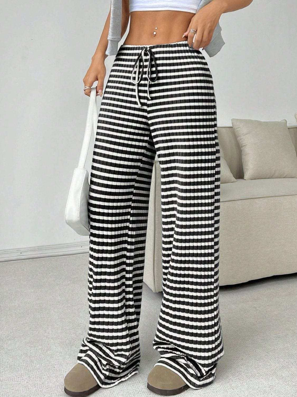 Tied Striped Wide Leg Pants - Trendsi - Flyclothing LLC
