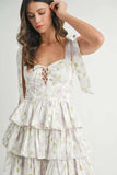 MABLE Floral Print Shoulder Tie Layered Mini Dress - Trendsi - Flyclothing LLC