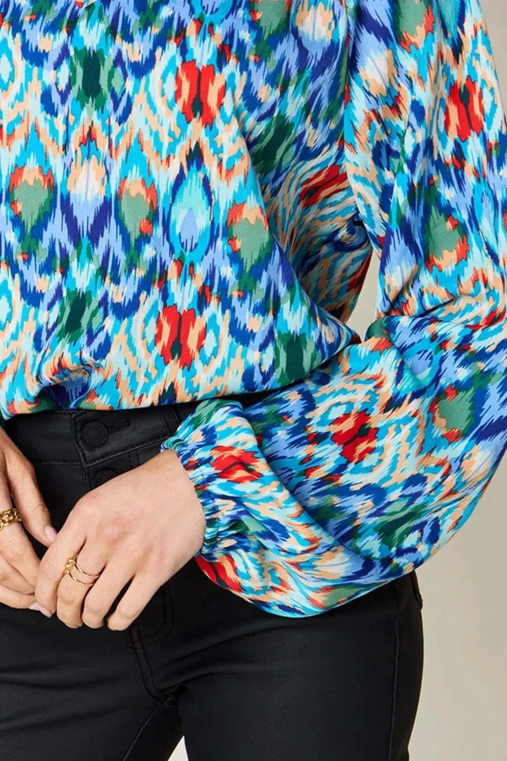 Double Take Full Size Printed Balloon Sleeve Blouse - Trendsi - Flyclothing LLC