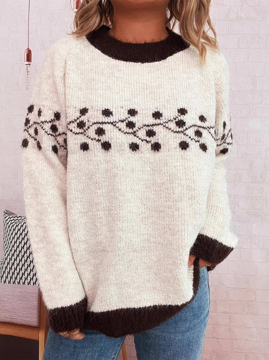 Contrast Hem Round Neck Sweater - Trendsi - Flyclothing LLC