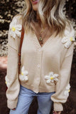 Flower Dropped Shoulder Long Sleeve Cardigan - Trendsi - Flyclothing LLC
