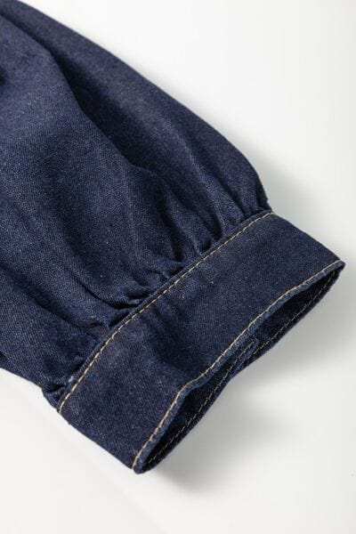 Collared Neck Half Zip Denim Dress - Trendsi - Flyclothing LLC