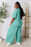 Double Take Full Size Round Neck Slit Top and Pants Set - Trendsi - Flyclothing LLC